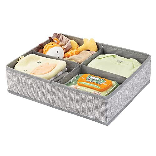 mDesign Cesta organizadora con cuatro compartimentos – Organizador para bebés grande para guardar pañales, toallitas, accesorios, etc. – Ideal organizador de juguetes – gris
