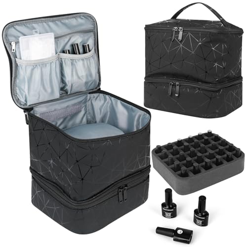 Bssmmai Rangement Vernis à Ongles Vernir, Boîte de Rangement pour 30 Flacons et Lampe LED (Noir)