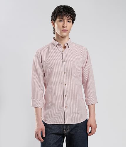 Image of TURMS Men's Casual Striped Linen Shirt | Water Repellent | Anti Stain Anti Odor | Kansas Linen | Concealed Button Down Collar | Full Sleeves