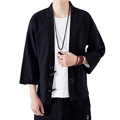 Ambcol Veste kimono légère et décontractée pour homme - En coton mélangé - Manches 3/4 - Ouverture sur le devant, 13 - Noir, L Cover