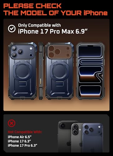 Image of SUPCASE for iPhone 17 Pro Max Case with Kickstand (Unicorn Beetle Grip), [Camera Control Cover] [Compatible with MagSafe] [Military-Grade Drop Protection] Heavy Duty Magnetic Phone Case, Azure