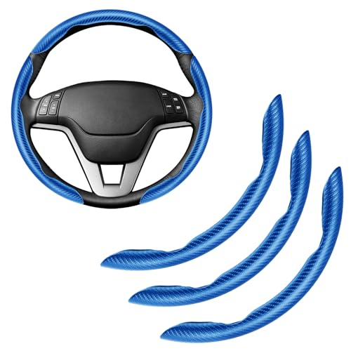 Image of Amiss 3pcs Carbon Fiber Anti-Skid Steering Wheel Cover, Waterproof & Segmented Butterfly Design, Universal 99% Vehicle Wheel Cover Protector, Car Interior Accessories, Blue