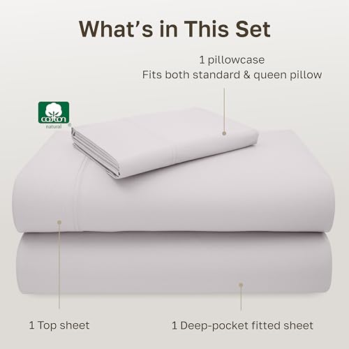 Image of California Design Den Twin Sheet Set - 600 Thread Count Sateen, 100% Cotton Sheet Set, Deep Pockets with All Around Elastic, Snug Fit, Durable Bedding - Pale Lavender