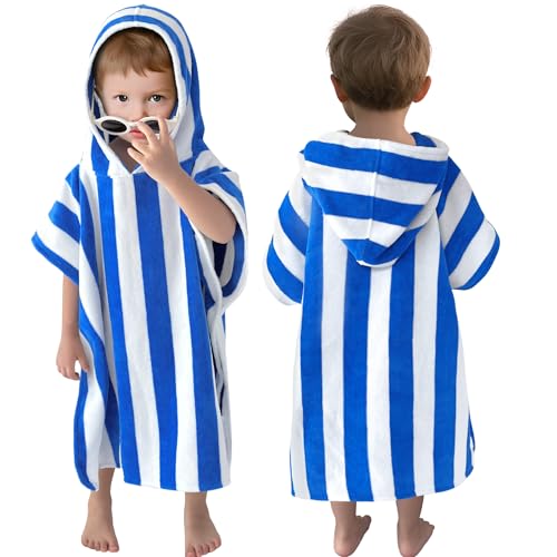 VOOVA & MOVAS Toddler Poncho Towels with Hood Oversized (2-4Years 21X21) Made from 100% Soft Cotton Absorbent Hooded Towels for Baby Boys Perfect for Pool | Swimming | Bath | Beach Blue Stripe
