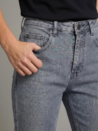 Image of Urbano Fashion Women's High Rise Straight Fit Washed Jeans Non-Stretchable