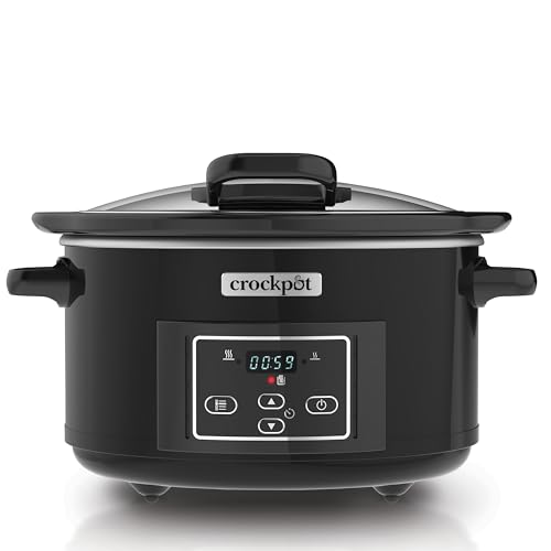 Crock-Pot Digital-Schongarer Slow Cooker mit Scharnierdeckel | einstellbare Garzeit | 4,7 Liter (4-5 Personen) | Schwarz (Rostfreies Metall) [CSC052X]