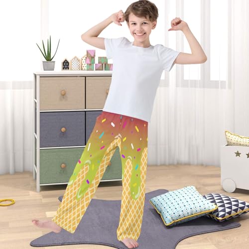 Boy's Pants Pink Green Ice Cream Jogger Pants Elastic Waist Long Bottoms Trousers with Pockets 6-14 Years4