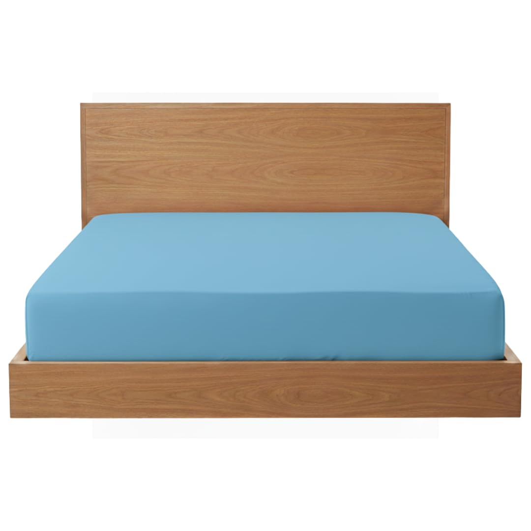 BRIT COTTON® Single Sky Blue Fitted Sheets Pack of 1, 90GSM Microfiber, Extra Deep 16"/40cm Bottom Sheets for Thick Mattresses, Soft & Durable