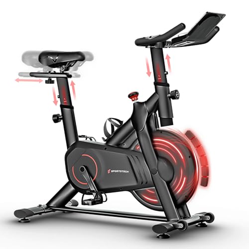 Sportstech Heimtrainer Fahrrad für zuhause, verstellbarer Magnetwiderstand, Indoor Ultraleise, Fitnessbike, LED Knob-Display, bis 120 kg, Kardiotraining, Tablet-Halter, App, SX175