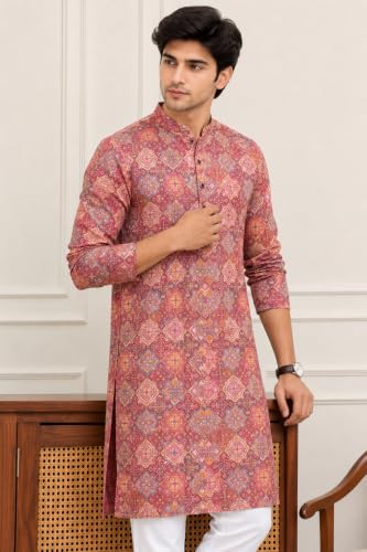 Image of FOXDX Men's Traditional Cotton Floral Printed Only Kurta