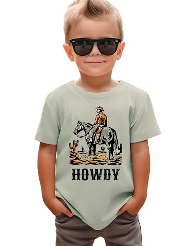 SANIXJOO Toddler Baby Boy Rodeo Western Graphic Letter Short Sleeve T-Shirt Kids Funny Cowboy Howdy Shirt Summer Tee Top(Sage Green 2-3T)