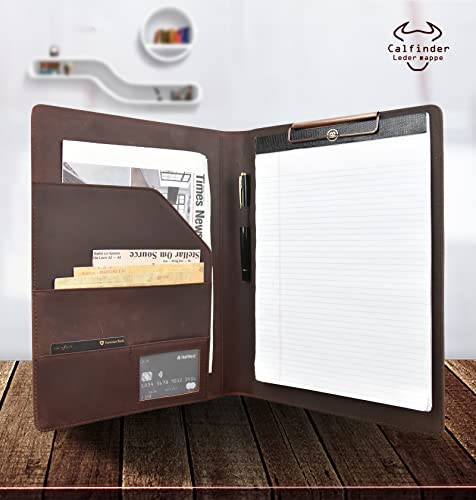 Azxcg Leather Portfolio Clipboard, Resume Padfolio Folder, Professional Business Organizer For A4 Notepad, A4 Writing Pad For Business/School/Office, Document Portfolio For Men/Women, Darkbrown #TOP5