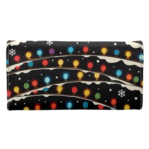 Image of AFPANQZ Womens Wallets Leather Clutch Long Wallet for Women Card Organizer | Christmas Lights Print Long Flap Leather Wallet with Snap Closure, Card Key Cash Storage Bags Zipper Handbag