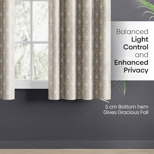 Image of haus & kinder Digital Printed Cotton Window Curtain 5 Feet Long Pack of 2 Window Curtains, 5 Feet Curtain for Window (Nature Floral, Beige 130x152 CM)