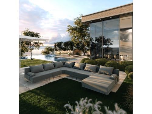 TRADA Salon d'angle de Jardin en Bois Bahama XXL 410 x 298 cm en Forme de U (Set 5) (Gris foncé, côté Gauche)