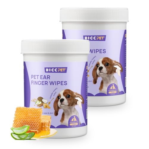 HICC PET Ear Cleaner Finger Wipes for Dogs & Cats, Honey Scent, 100 Count