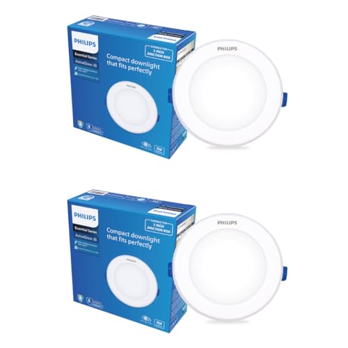 Image of PHILIPS 9W AstraGlow Downlight | Ultra Bright Slim Panel Light | Junction Box Compatible | Energy Efficient LED Ceiling Light for Home & Office | Cool Day Light, Pack of 2