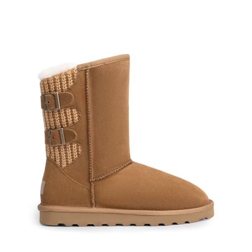 DREAM PAIRS Women's Mid Calf Winter Snow Boots Fashion FuzzyChic Buckle Booties,Size 12,Chesnut,SWEATY-BUCKLE