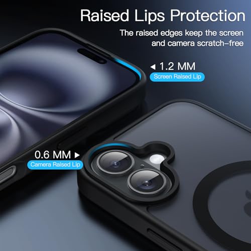 Image of JETech Magnetic Cover Case for iPhone 16 6.1-Inch Compatible With Magsafe, Translucent Matte Back Slim Shockproof Case Phone Cover (Black)