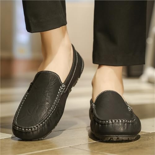 Mens Faux Leather Moccasin Loafers Slip On Round Toe Lightweight Flat Heel Flexible Comfortable Walking Casual Shoes2