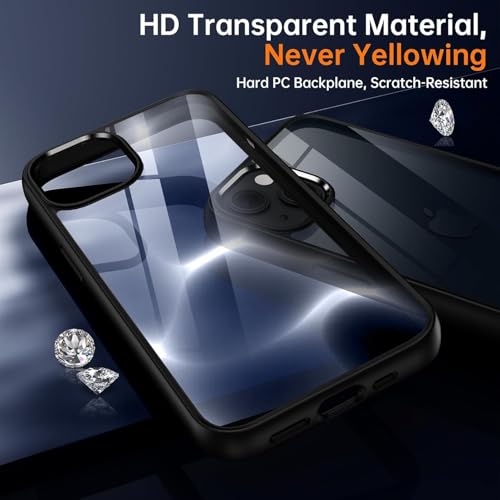 Image of ClearBlack Transparent Back Cover for iPhone 14 /13, Anti-Yellow Clear Polycarbonate Hard Back with Black TPU Bumper, Shockproof Hybrid Case, Anti-Scratch 360 Degree Protection Mobile Cover