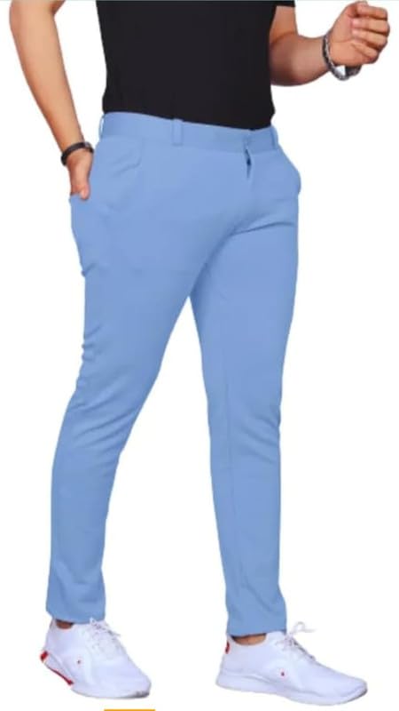 Image of VIJETA Garments for Men Lycra Blend Formal Trousers ? Smart Fit Office Wear Pants with Elastic Waistband & Zip Fly