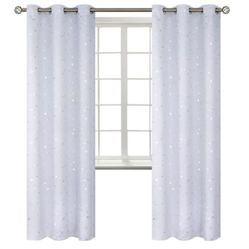 Image of BGment Kids Room Curtains for Bedroom - Grommet Thermal Insulated Silver Star Print Room Darkening Curtains for Living Room, Set of 2 Panels, 42 x 84 Inch, Greyish White