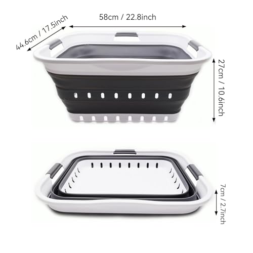 Image of SAMMART 42L (11 gallon) Collapsible Plastic Laundry Basket - Foldable Pop Up Storage Container /Organizer - Portable Basket - Space Saving Hamper /Basket (2, White /Dark Grey)