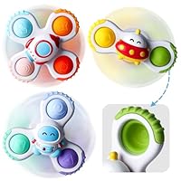 lerrbo 3PCS Pop Suction Cup Spinner Toys for 1 Year Old Boy Girl|Novelty Spinning Tops Toddler Toys Age 1-2|12 18 Months Boy Birthday Gift for Infant|Sensory Baby Bath Toy for Toddlers 1-3