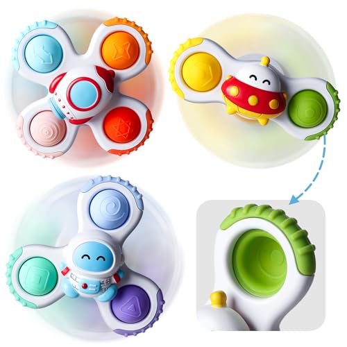 Lerrbo 3 Stück Pop Saugnapf-Spiraltops-Spielzeug für Jungen und Mädchen im Alter von 1 Jahr | Neuartige Spinnertops für Kleinkinder im Alter von 12 Jahren|Sensorisches Baby-Badezeug für Kleinkinder