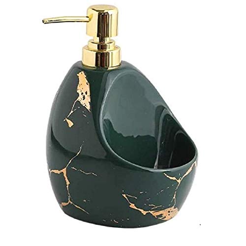 Peakpet Dispensador de jabón líquido de cerámica con soporte para esponja/jabonera, aspecto de mármol, dispensador de jabón rellenable, dispensador de jabón para hotel, baño, cocina (verde) Cover