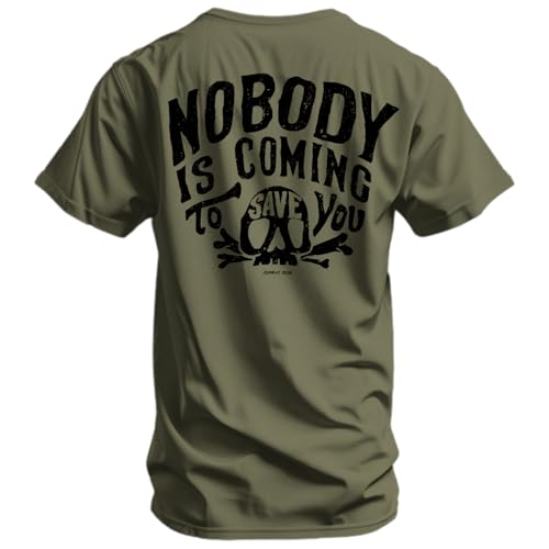Combat Iron Men's Graphic T-Shirt | Nobody is Coming to Save You Skull | Cotton-Poly Blend | Athletic Fit, Tagless Comfort