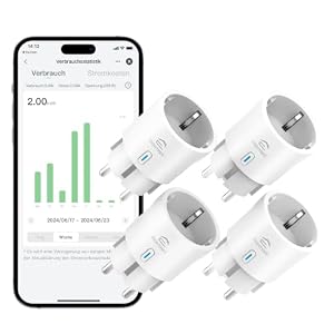 EIGHTREE WLAN Steckdose 4er Pack, Mini WiFi Steckdosen mit Strommessung