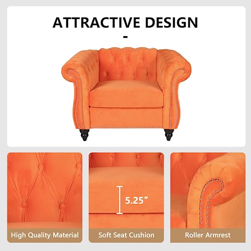 Image of QHITTY 2 Piece Living Room Set, Sectional Chesterfield Sofa Chair Contemporary Upholstered Velvet Loveseat Couch Sets for Living Room, Bedroom, Office