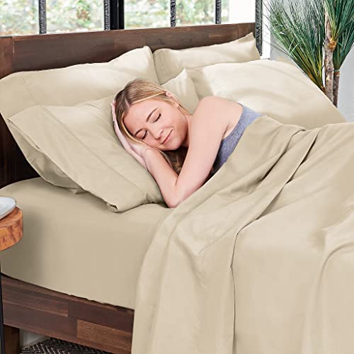 Image of Hotel Sheets Direct 4 Piece Bed Sheet Set Full Size, 100% Viscose Derived from Bamboo Sheets Set with 2 Pillowcases, Cooling & Breathable Luxury Bedding, Moisture-Wicking & Silky Soft, Light Yellow