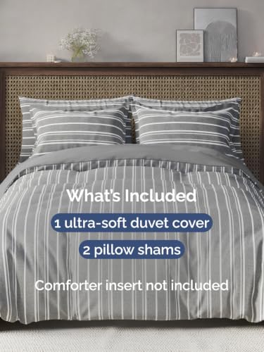 Image of Duvet Cover Full Size - 3 Piece with Zipper Closure - Grey Stripes