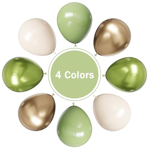 Image of Sage Green Balloons 55Pcs Green and gold balloons 12inch Green And White Balloons for Birthday Wedding Bridal Baby Shower Engagement Party Decorations