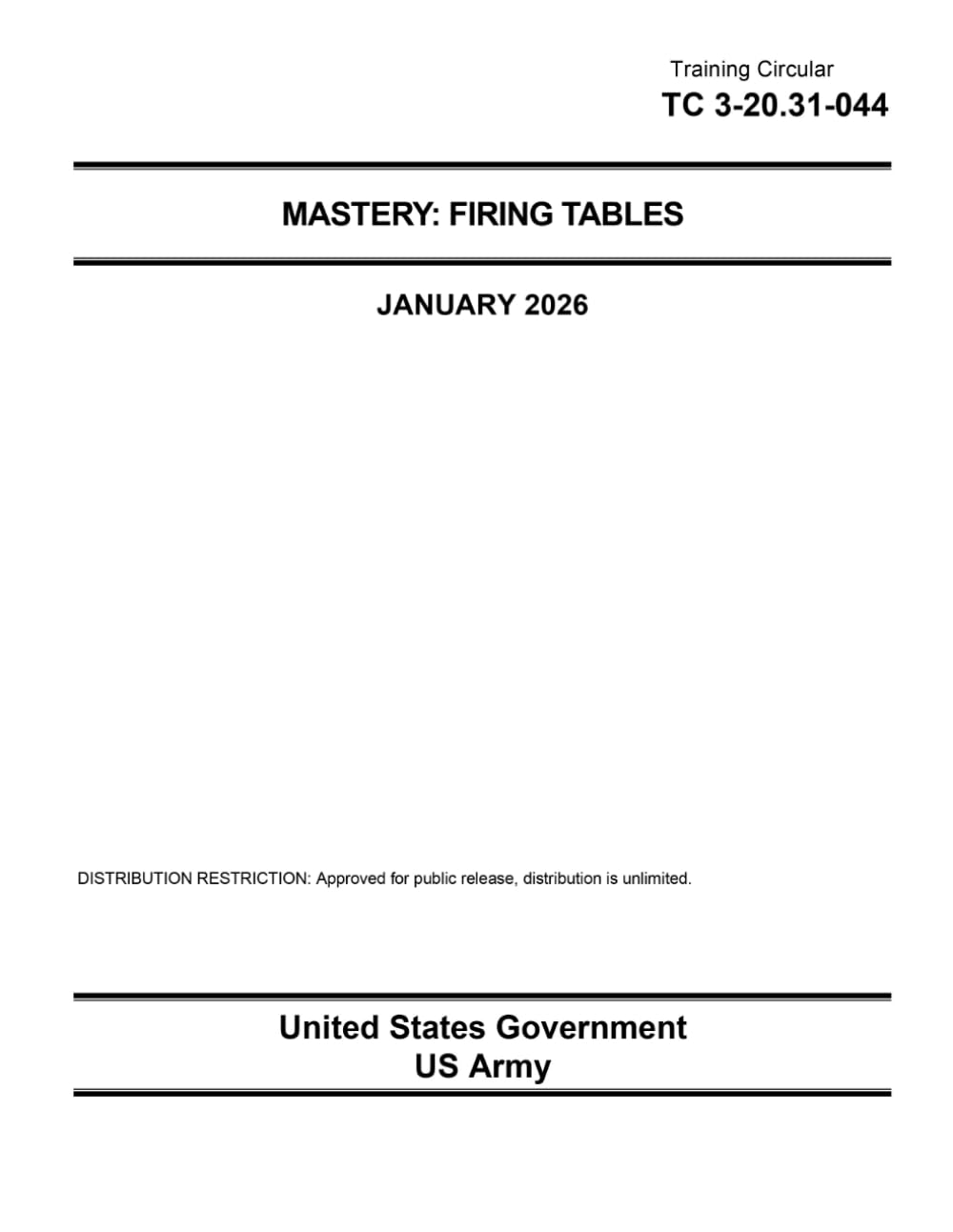 Training Circular TC 3-20.31-044 Mastery: Firing Table January 2026