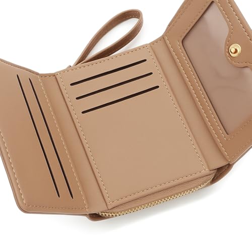 Compact Simple Embroidered Love Heart Multi Card Slots Leather Wallet for Women (Brown)3