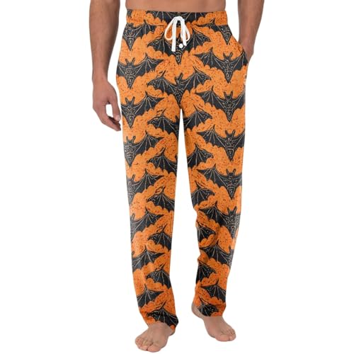 Men's Halloween Pants Funny Graphic Loose Fit Lounge Comfy Loungewear Cute Matching Soft Unisex bat Cartoon Trousers