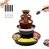 3 Tier Commercial Chocolate Fountain, 1LBS Hot Chocolate Fondue Tower, 120V 40W Power 430 Stainless Steel Chocolate Waterfall Layer Tower w/5 Forks, Deepened Food Tray (3 Layers - Black)