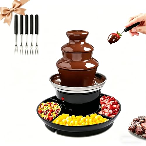 3 Tier Commercial Chocolate Fountain, 1LBS Hot Chocolate Fondue Tower, 120V 40W Power 430 Stainless Steel Chocolate Waterfall Layer Tower w/5 Forks, Deepened Food Tray (3 Layers - Black)
