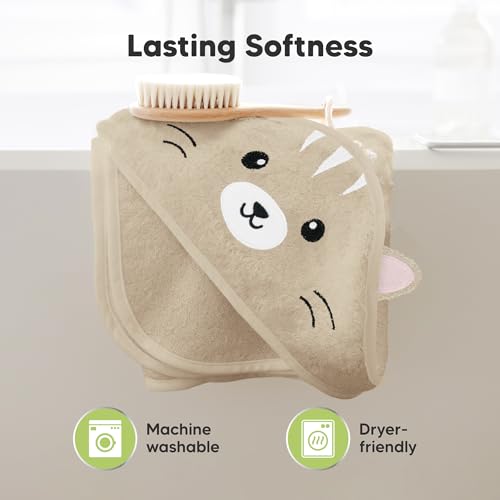 Image of KeaBabies Hooded Baby Towel for Newborn, Baby Bath Towels (Cat, 30x30) | Viscose Derived from Bamboo, Large Baby Towels with Hood, Boys, Girls, Toddler, Soft Absorbent Baby Bath Essentials