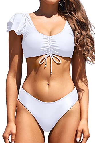 Maillot de bain deux pièces à volants et taille moyenne pour un galbe parfait
