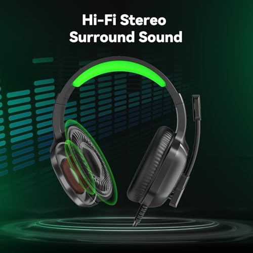 Image of Gaming Headset with Microphone for Pc, Xbox One Series X /s, Ps4, Ps5, Switch, Stereo Wired Noise Cancelling Over-Ear Headphones with Mic, RGB, for Computer, Laptop, Mac, Nintendo (Green)