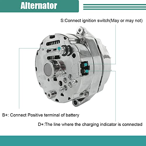 Performance High Output 105 Amp Alternator Chrome 1 Or 3 Wire, Self Exciting Replacement For Gm Chevy 10 Si 10Si Delco Bbc Sbc 1965-1986 1100125 #TOP2
