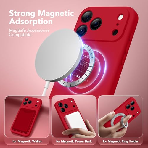 Image of Magnetic for iPhone 17 Pro Max Case, Compatible with MagSafe, [Full Camera Protection][Screen Protector] Silicone Shockproof Protective Phone Case for iPhone 17 Pro Max 6.9 inch, Deep Red