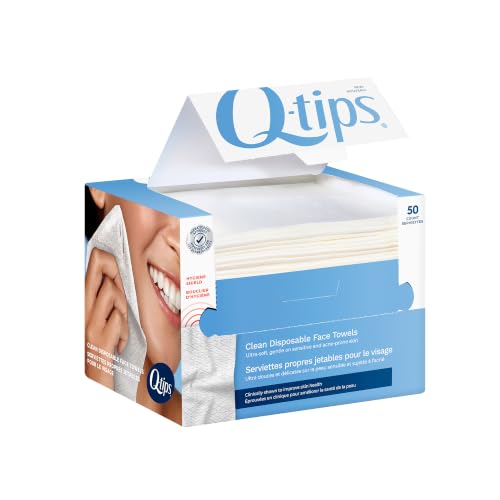Image of Q-tips Clean Disposable Face Towels for Cleansing, 100% Cotton, 50 Count