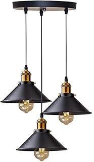 DELIPOP 3 Lights Vintage Pendant Light, E27 Black Metal Hanging Lights, Industrial Ceiling Lights for Kitchen Bedroom Living Dining Room