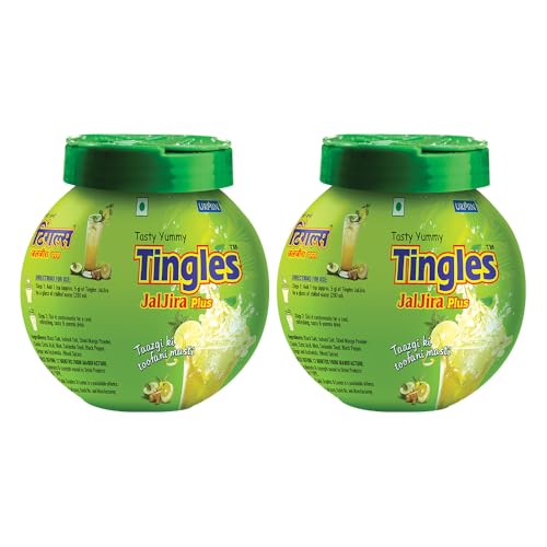 Image of Tingles Jaljira Plus Powder |Refreshing & Tangy Indian Mix Masala for Summer Drink & Dried Mango Powder, Mint & Cumin Blend | No Artificial Colours | Hygienically Packed | 2 x 100gm | 200g Combo Pack